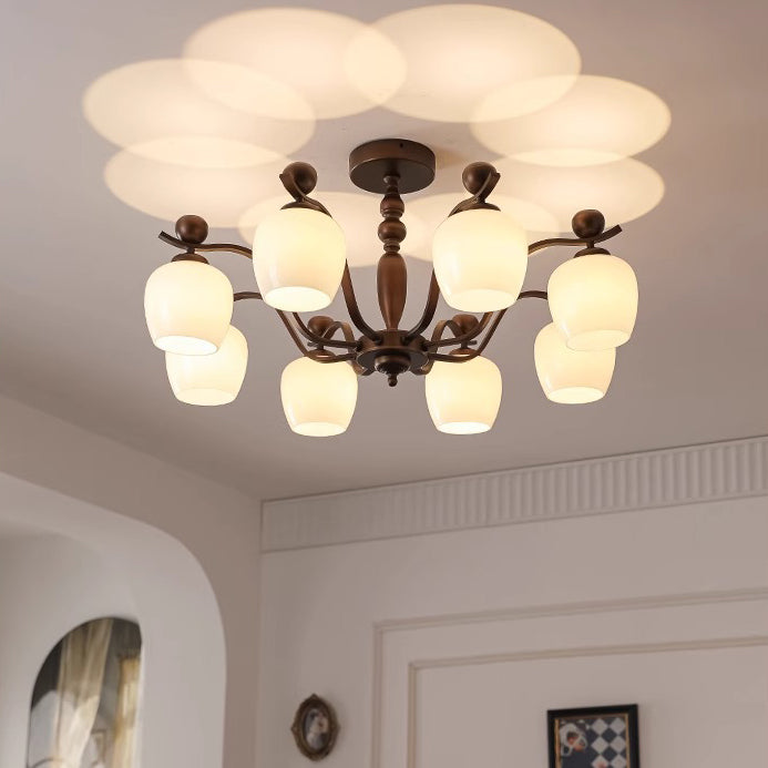 Retro Iron Glass Branch Bent Rod Cup Chandelier