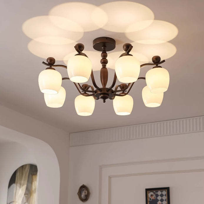 Retro Iron Glass Branch Bent Rod Cup Chandelier