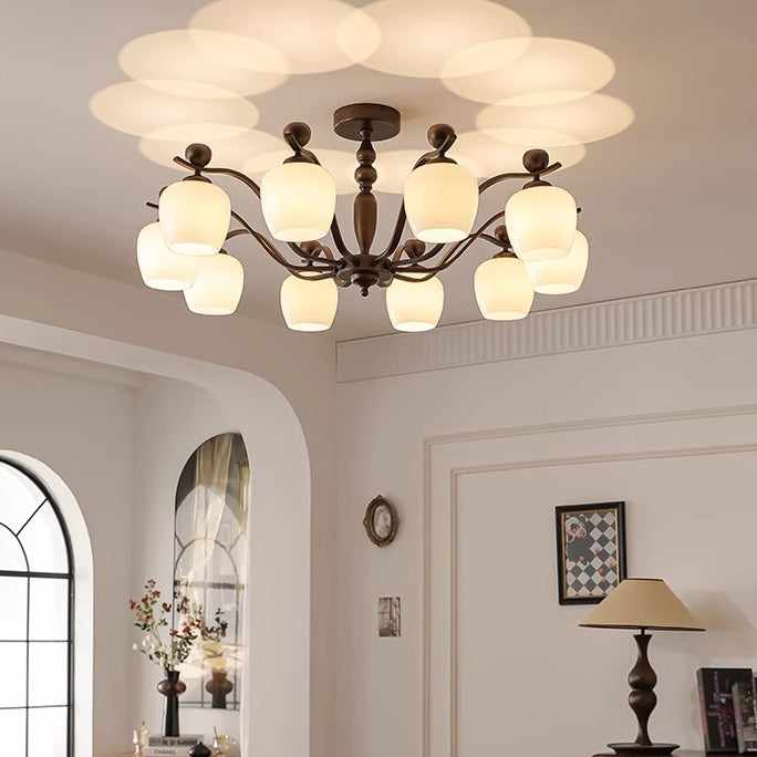 Retro Iron Glass Branch Bent Rod Cup Chandelier
