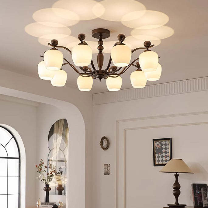 Retro Iron Glass Branch Bent Rod Cup Chandelier