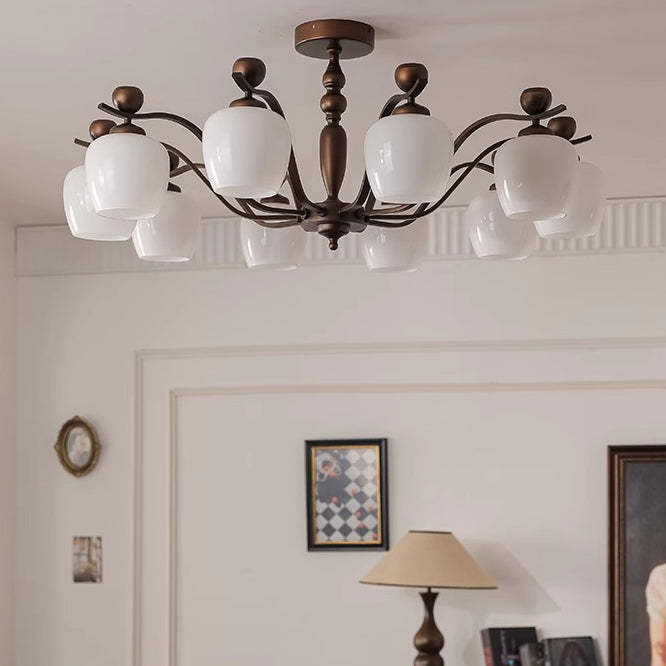 Retro Iron Glass Branch Bent Rod Cup Chandelier