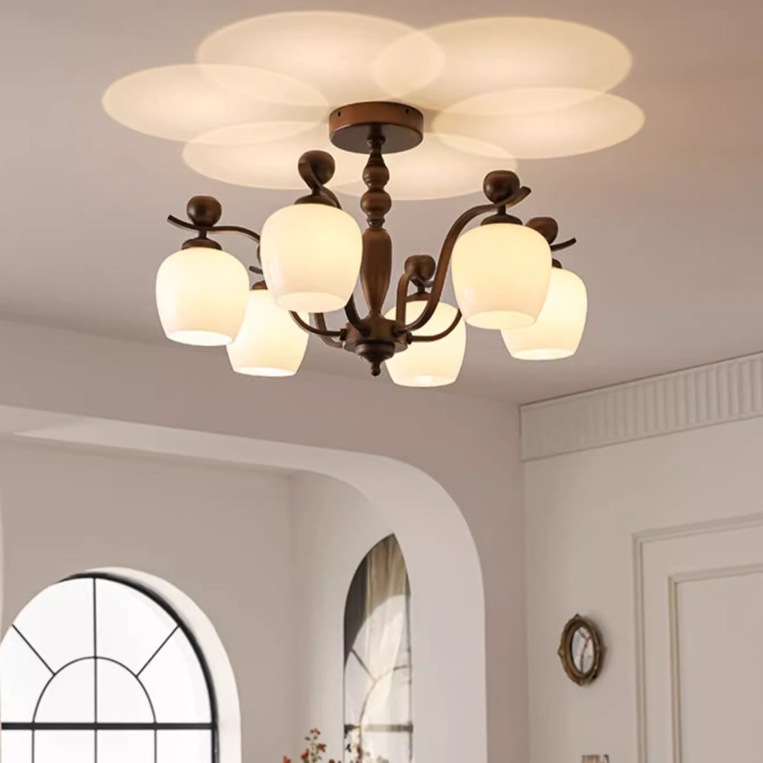 Retro Iron Glass Branch Bent Rod Cup Chandelier