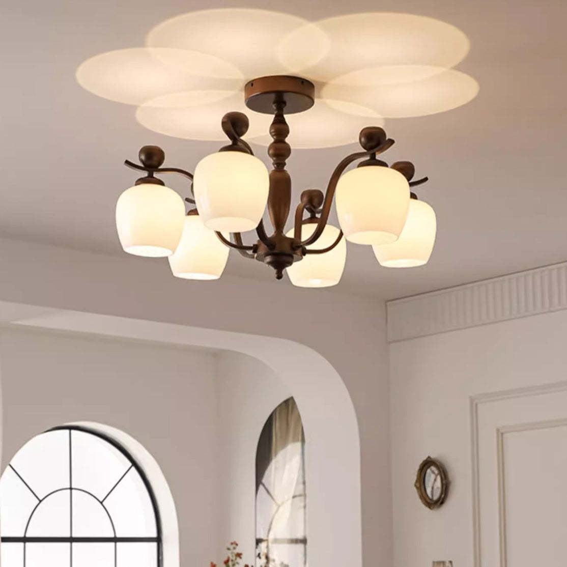 Retro Iron Glass Branch Bent Rod Cup Chandelier