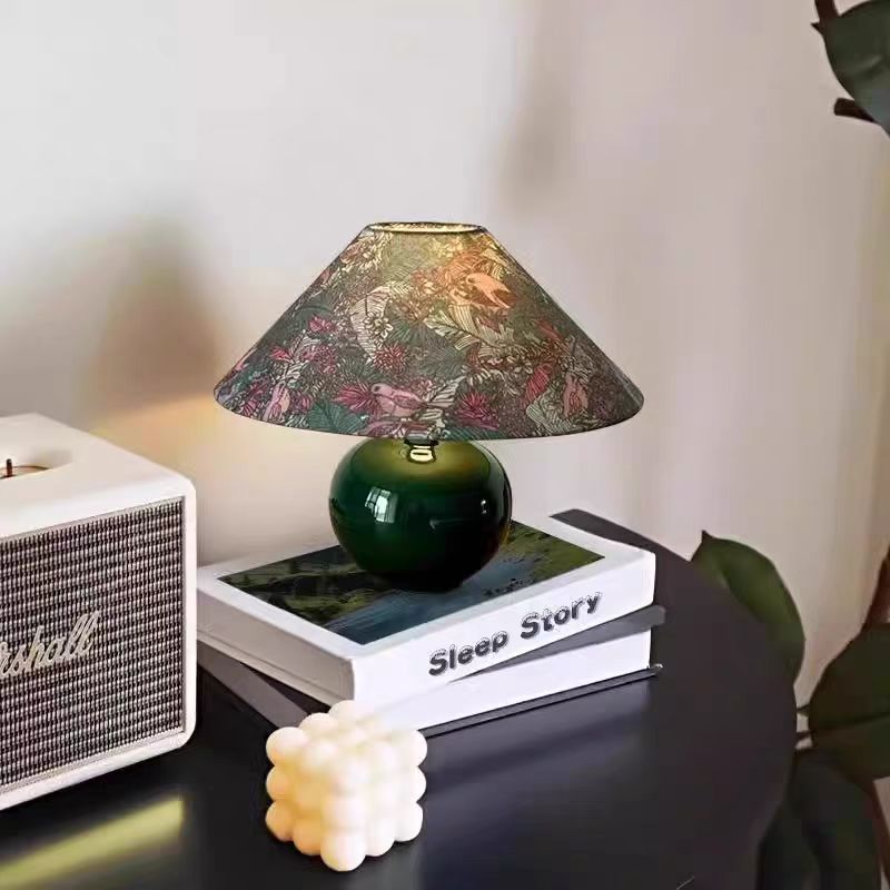 Mid-Century Ceramic Fabric Globe Table Lamp