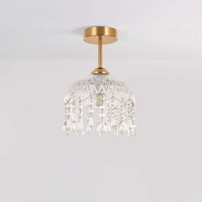 Traditional French Iron Crystal & Glass Dome Tassel 1-Light Semi-Flush Mount Ceiling Light For Hallway