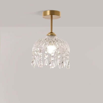Traditional French Iron Crystal & Glass Dome Tassel 1-Light Semi-Flush Mount Ceiling Light For Hallway