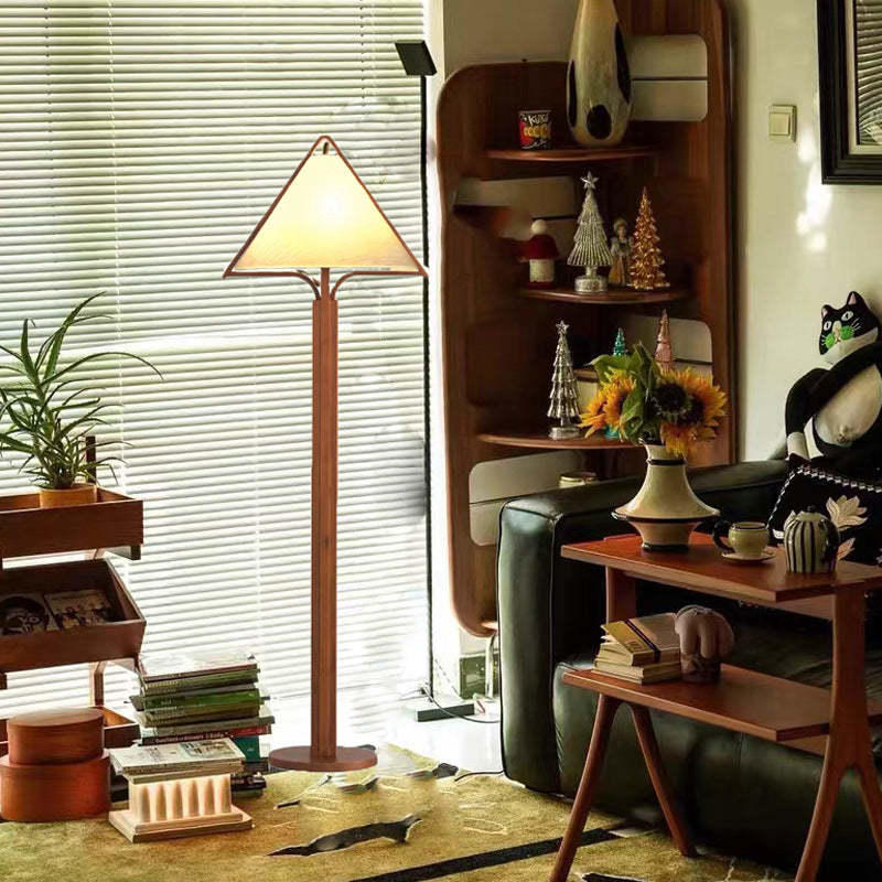 Vintage Wood Fabric Cylinder Floor Lamp