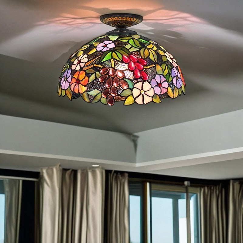 Traditional Tiffany Colored Dome Ceiling Light