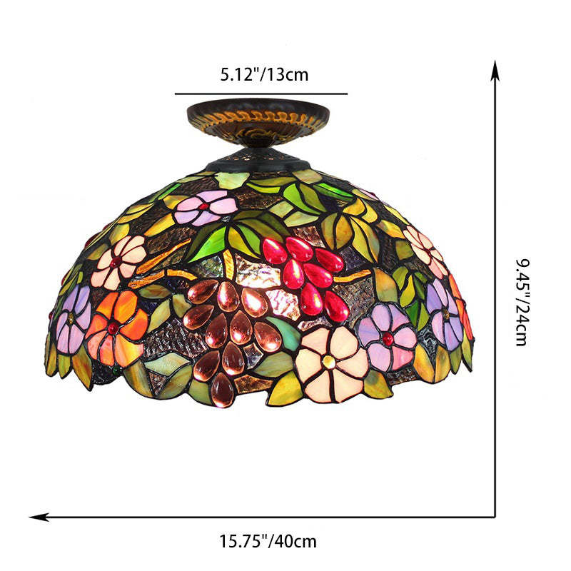 Traditional Tiffany Colored Dome Ceiling Light
