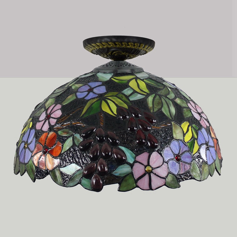 Traditional Tiffany Colored Dome Ceiling Light