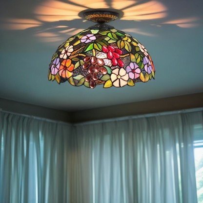 Traditional Tiffany Colored Dome Ceiling Light