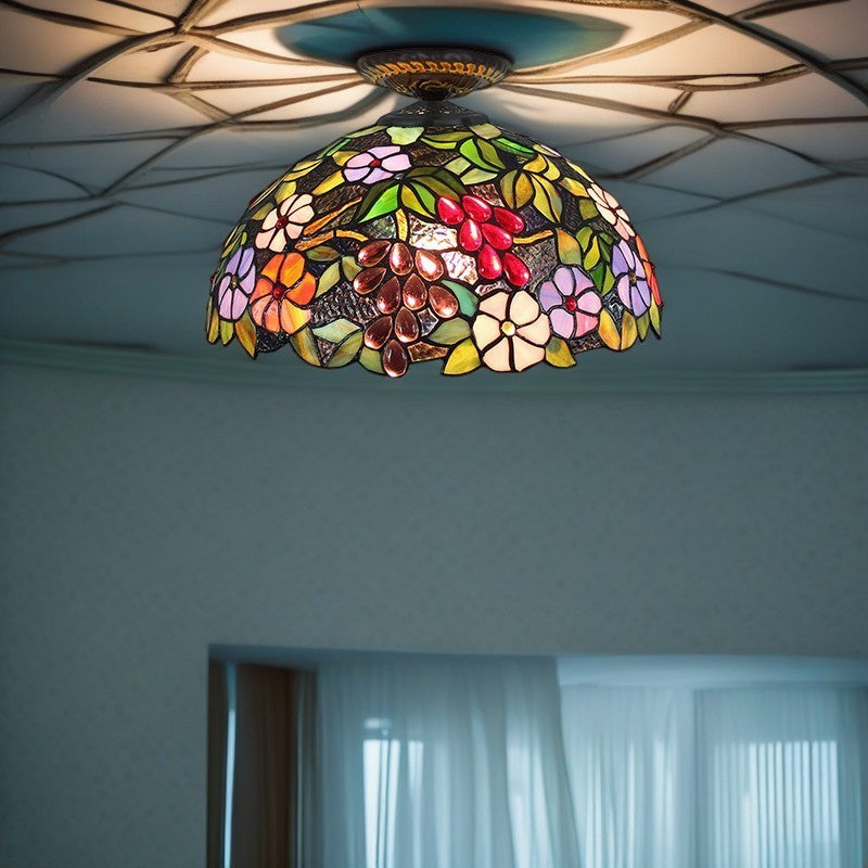 Traditional Tiffany Colored Dome Ceiling Light