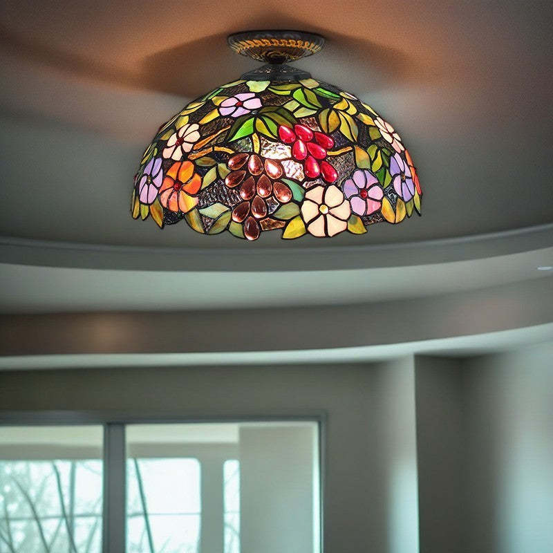 Traditional Tiffany Colored Dome Ceiling Light