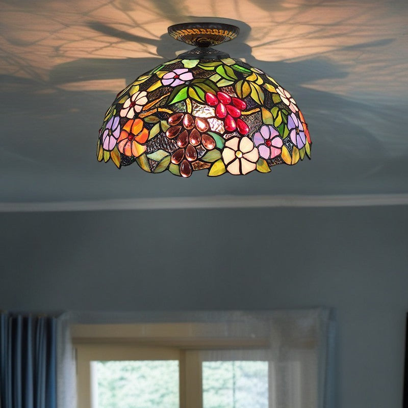 Traditional Tiffany Colored Dome Ceiling Light