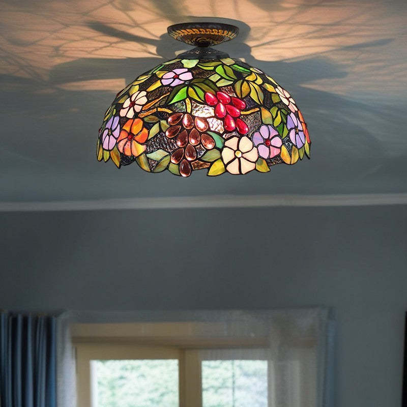Traditional Tiffany Colored Dome Ceiling Light