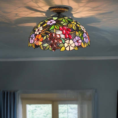 Traditional Tiffany Colored Dome Ceiling Light