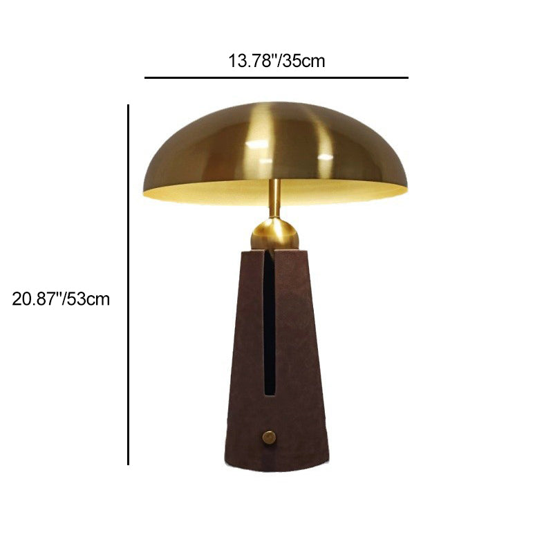Mid-Century Iron Leather Mushroom Table Lamp