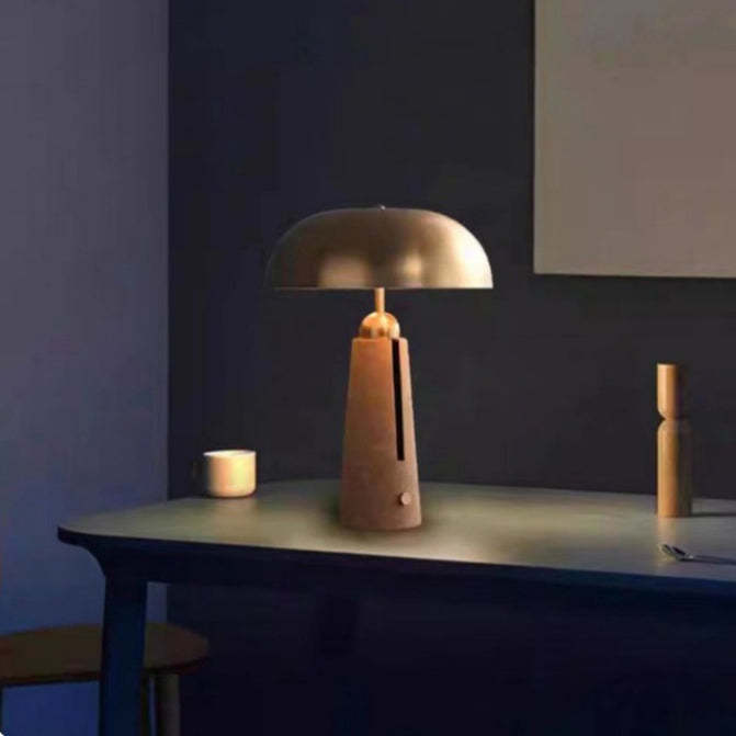 Mid-Century Iron Leather Mushroom Table Lamp