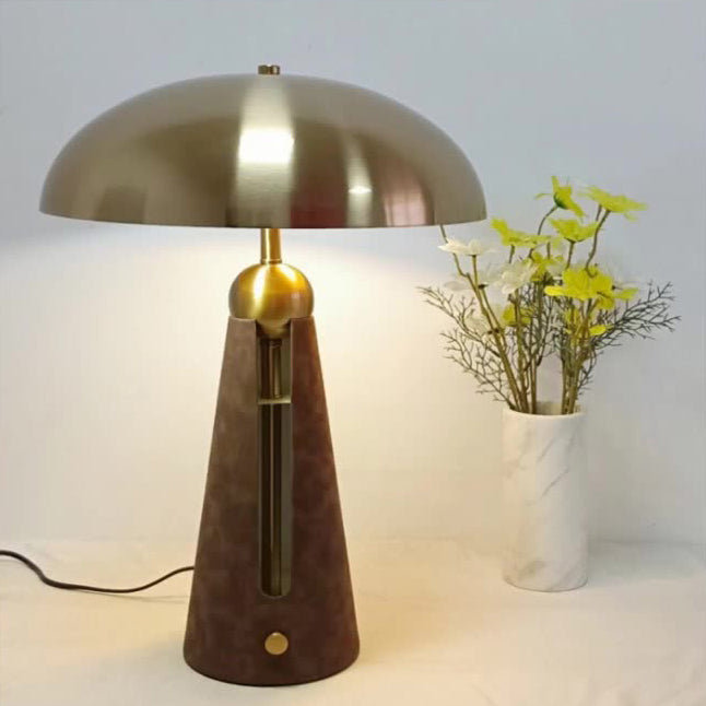 Mid-Century Iron Leather Mushroom Table Lamp — 110V-120V For US/CA