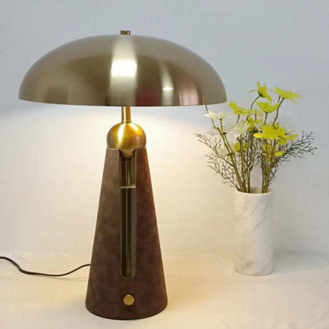 Mid-Century Iron Leather Mushroom Table Lamp — 110V-120V For US/CA