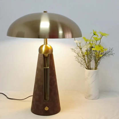 Mid-Century Iron Leather Mushroom Table Lamp — 110V-120V For US/CA