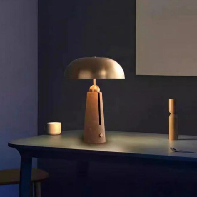 Mid-Century Iron Leather Mushroom Table Lamp