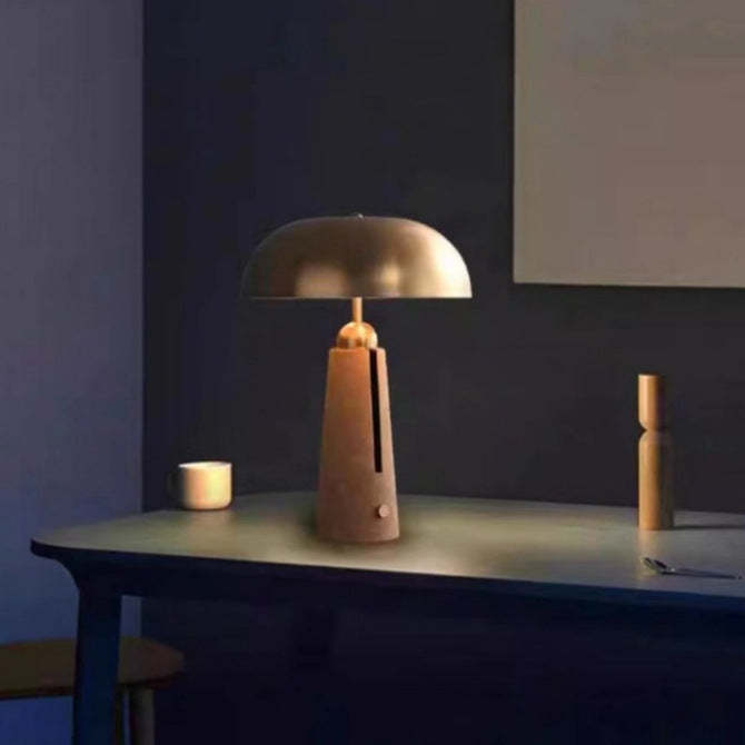 Mid-Century Iron Leather Mushroom Table Lamp