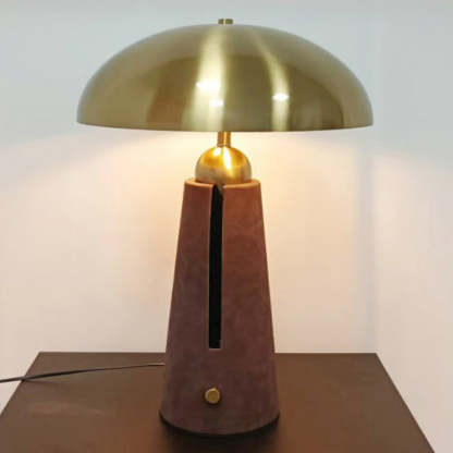 Mid-Century Iron Leather Mushroom Table Lamp