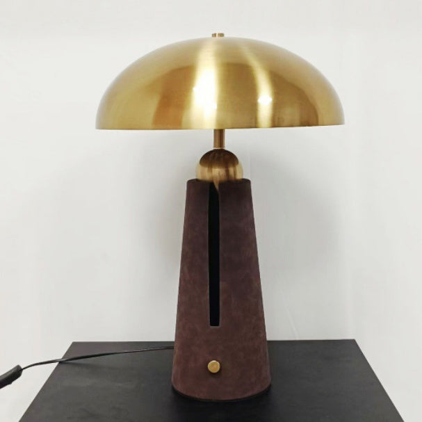 Mid-Century Iron Leather Mushroom Table Lamp