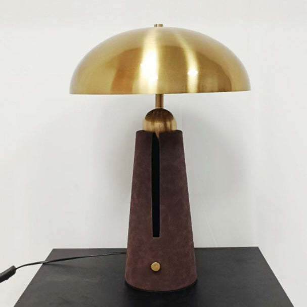 Mid-Century Iron Leather Mushroom Table Lamp
