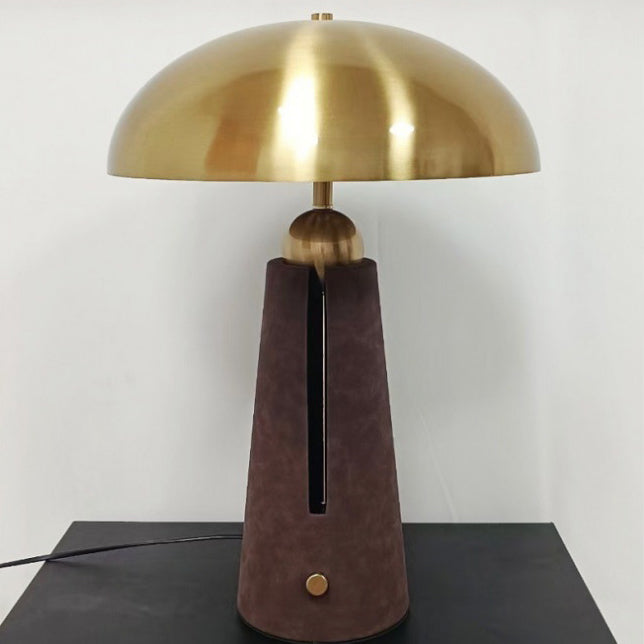Mid-Century Iron Leather Mushroom Table Lamp