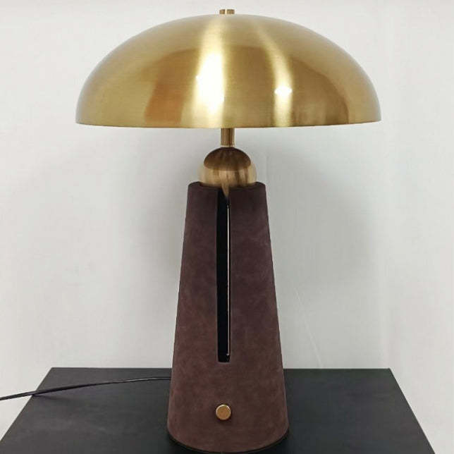 Mid-Century Iron Leather Mushroom Table Lamp