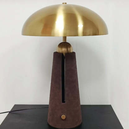 Mid-Century Iron Leather Mushroom Table Lamp