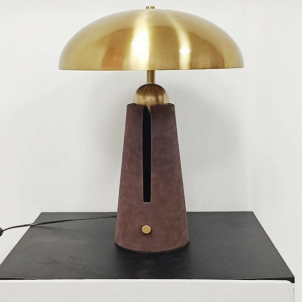 Mid-Century Iron Leather Mushroom Table Lamp