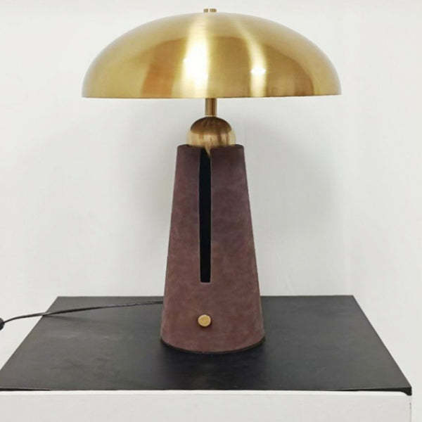Mid-Century Iron Leather Mushroom Table Lamp