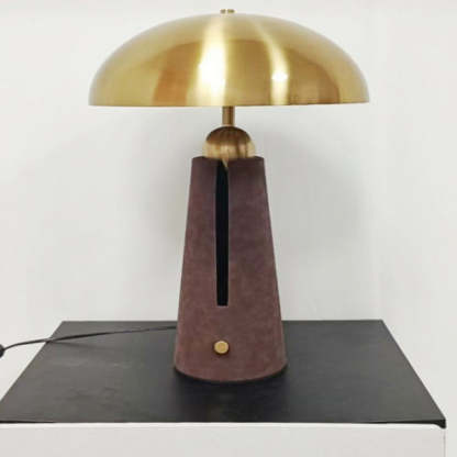 Mid-Century Iron Leather Mushroom Table Lamp
