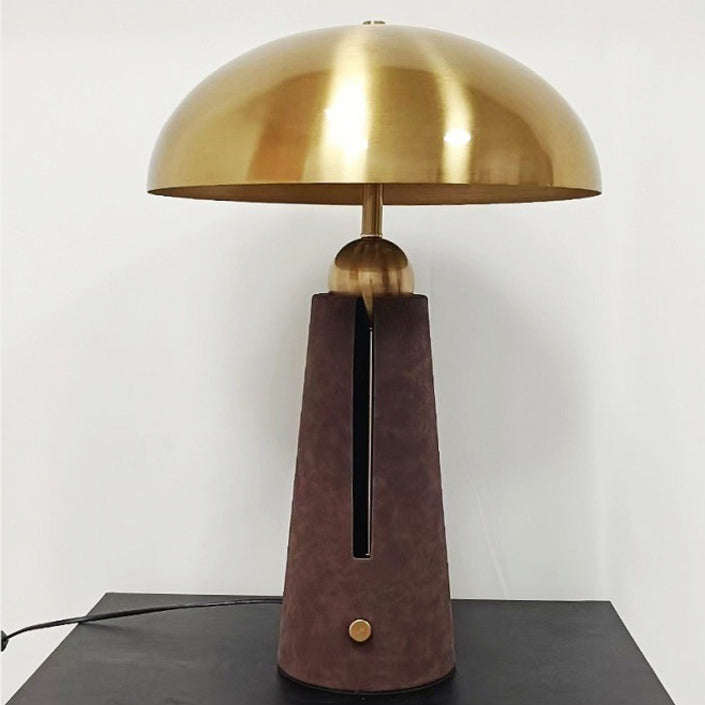 Mid-Century Iron Leather Mushroom Table Lamp