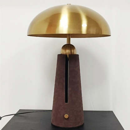 Mid-Century Iron Leather Mushroom Table Lamp