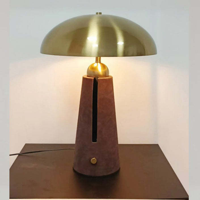Mid-Century Iron Leather Mushroom Table Lamp