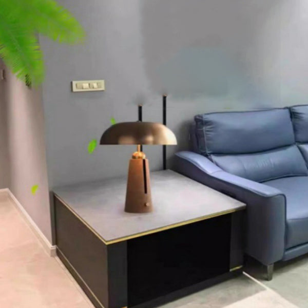 Mid-Century Iron Leather Mushroom Table Lamp