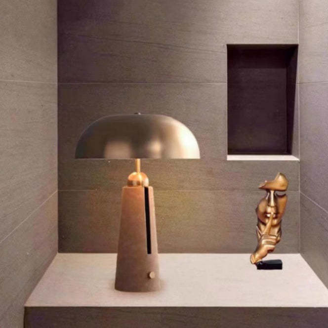 Mid-Century Iron Leather Mushroom Table Lamp