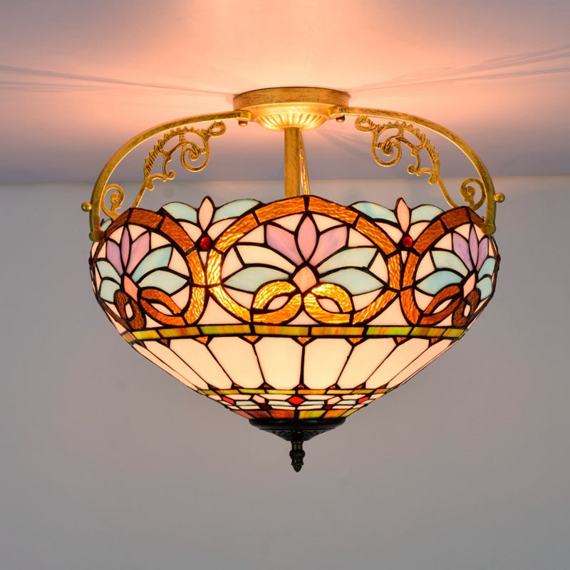 Traditional Tiffany Iron Semi-Flush Ceiling
