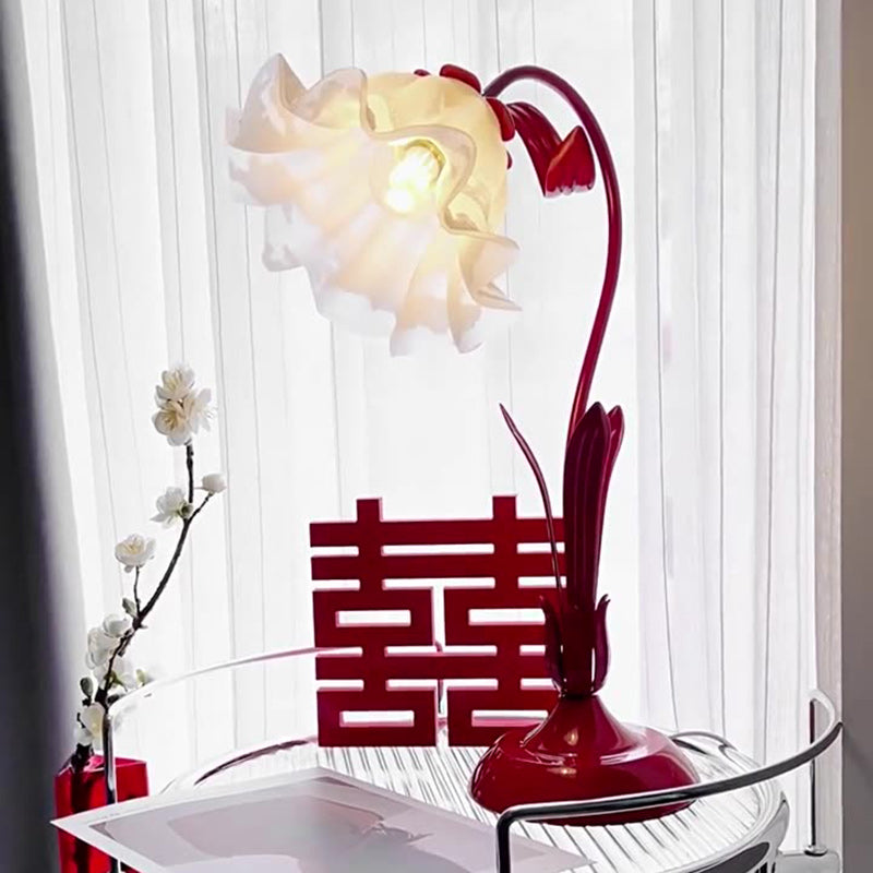 Chinese Iron Glass Floral Table Lamp