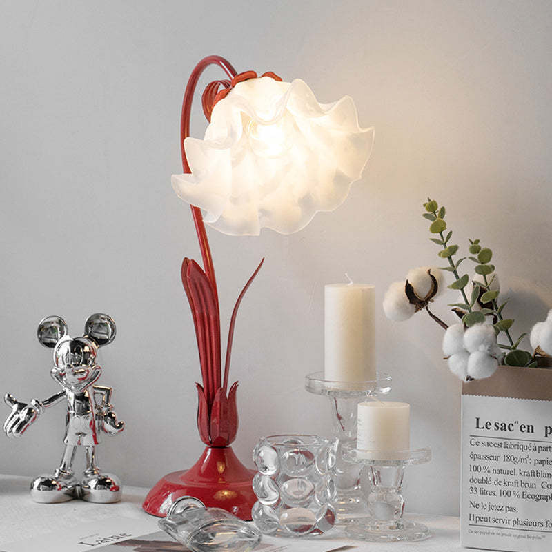 Chinese Iron Glass Floral Table Lamp