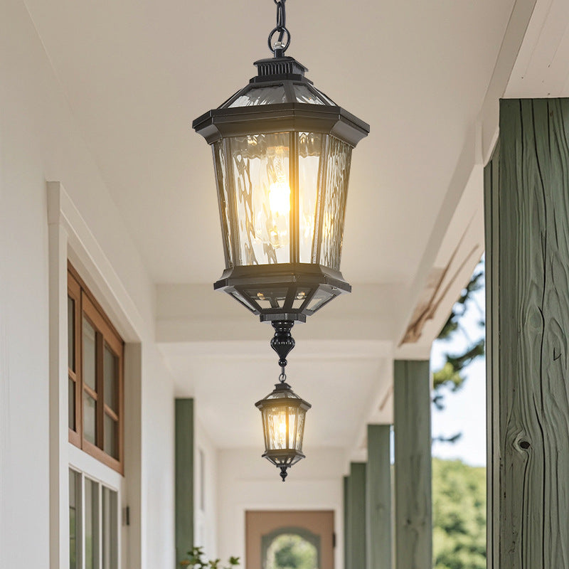 Vintage Aluminum Ripple Glass Octagonal Pendant Light