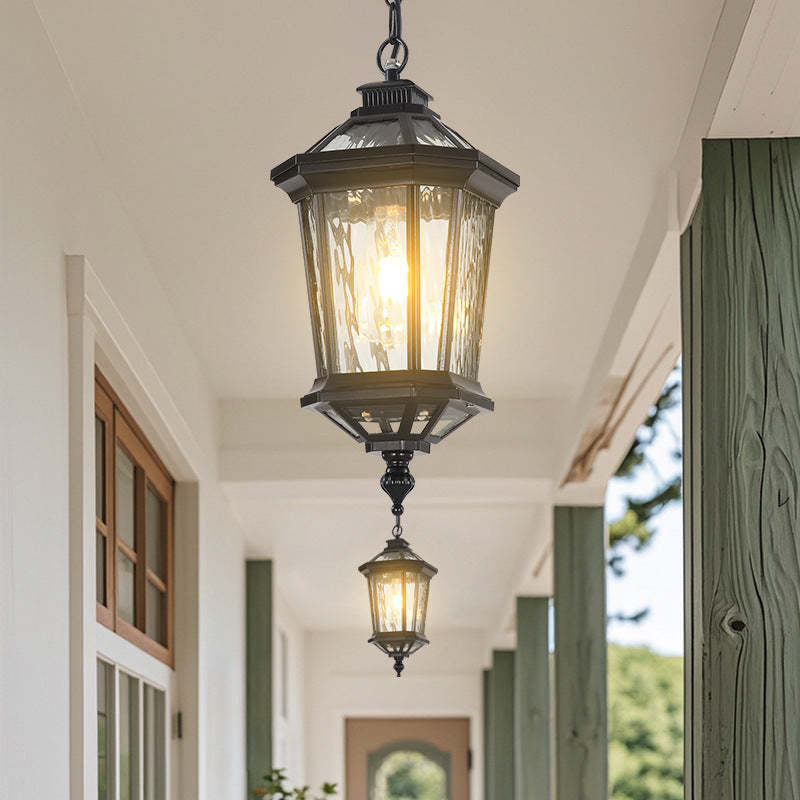 Vintage Aluminum Ripple Glass Octagonal Pendant Light