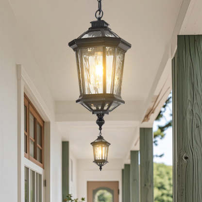 Vintage Aluminum Ripple Glass Octagonal Pendant Light