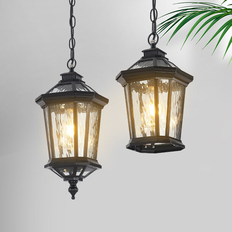 Vintage Aluminum Ripple Glass Octagonal Pendant Light