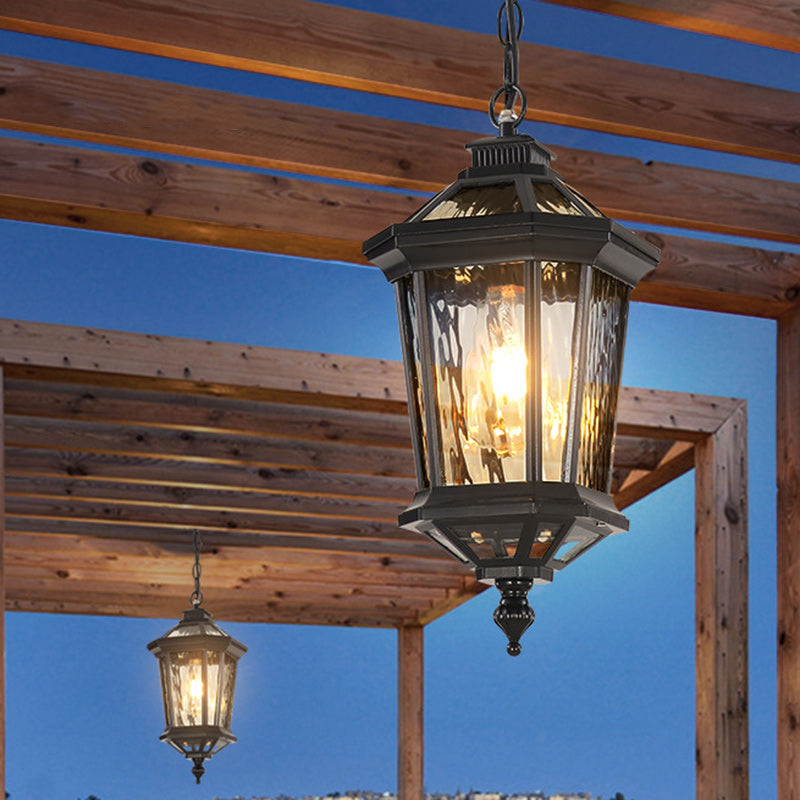 Vintage Aluminum Ripple Glass Octagonal Pendant Light
