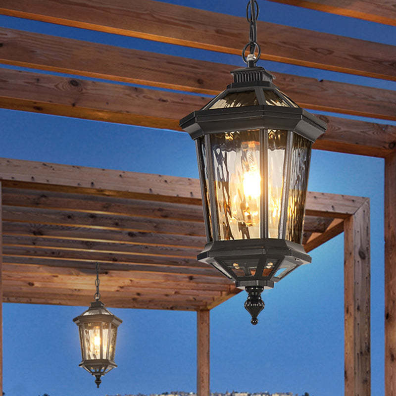 Vintage Aluminum Ripple Glass Octagonal Pendant Light